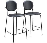 Happy Garden Juego de 2 taburetes de Bar Edmond en Polipiel Negra, Acolchado de Espuma, Patas de Hierro Negro añadir un Toque Elegante a Cualquier Espacio.