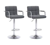 Juego de 2 taburetes de Bar Negros con reposabrazos Mike. Taburete de Cocina Moderno con Asiento Regulable en Altura, rotación 360 ° y reposapiés. Respaldo y apoyabrazos Grises.