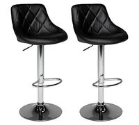 Happy Garden Juego de 2 taburetes de Bar Negros Jasper. Silla de Cocina de diseño Moderno con Asiento Regulable en Altura, rotación de 360° y reposapiés. Taburetes con Respaldo Negro.