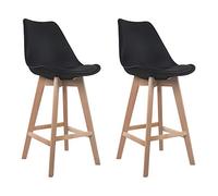 Happy Garden Juego de 2 taburetes de Bar SVEN Negros con cojín. Taburetes de Bar de Estilo escandinavo con Respaldo y reposapiés, taburetes de Cocina, Patas de Madera de Haya Maciza.