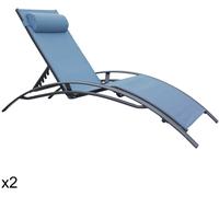 Happy Garden Juego de 2 tumbonas de textileno gris-azul con estructura antracita