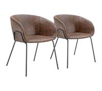 Happy Garden Lote de 2 sillas ANDRÉ de Polipiel marrón, Acolchado de Espuma, Patas de Hierro Diseño Elegante, Estructura de Metal, fácil Cuidado Ideal para el salón, el despacho o la Sala de Descanso