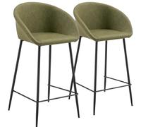 Happy Garden Lote de 2 taburetes de Bar ACHILLE en Polipiel Verde Estilo Moderno, Acolchado de Espuma, Patas de Hierro robustas, fácil Cuidado Adecuado para Cocina, Bar o Isla Central.