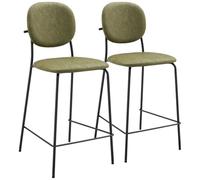 Happy Garden Lote de 2 taburetes de Bar Edmond de Polipiel Verde, Acolchado de Espuma, Patas de Hierro Negro Un complemento Chic para Cualquier Espacio, ya Sea un Bar o una Isla de Cocina.