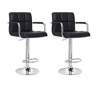Lote de 2 taburetes de Bar Negros con reposabrazos Mike. Taburete de Cocina Moderno con Asiento Regulable en Altura, rotación 360 ° y reposapiés. Respaldo y apoyabrazos Negros.