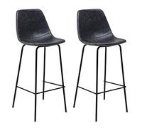 Happy Garden Lote de 2 taburetes de Bar Vintage Lucien Gris Oscuro Altura del Asiento 75cm, taburetes de Bar Estilo Retro con Respaldo y reposapiés, Estructura de Metal