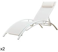 Happy Garden Lote de 2 tumbonas en textileno blanco y estructura blanca