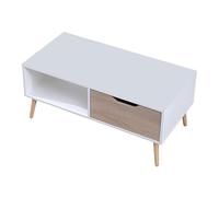 Happy Garden Mesa de Centro con cajón Blanco Estilo escandinavo Freja. Mesa de Centro de Madera con almacenaje. Mesa Rectangular con Patas de Madera.