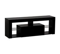 Happy Garden - Mueble para TV Daryl Negro con Tira LED. Mueble bajo Estilo contemporáneo para TV y Consola de Juegos. Mueble de 140 cm con Compartimento Cerrado y estantes.