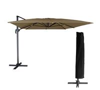 Happy Garden Paraguas MOLOKAI rectangular 3x4 taupe con manivela. Paraguas deportado basculante, plegable y giratorio con funda protectora.