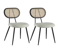 Happy Garden Silla de Comedor Vintage Elena de Rejilla, con Tela de bouclé cruda y Patas de Metal Negro