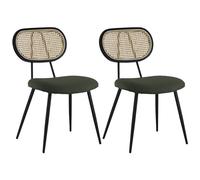 Happy Garden Silla de Comedor Vintage Elena de Rejilla, con Tela de bouclé Verde Caqui y Patas de Metal Negro