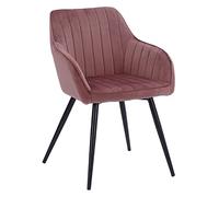 Happy Garden Silla de Terciopelo Rosa BERTILLE Estilo Moderno con Respaldo y Brazos de Terciopelo tapizados y Patas de Metal Negro.