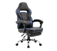 Happy Garden Silla Gamer Negra y Azul Link, Silla Gaming, Silla de Oficina ergonómica, Soporte Lumbar, reposacabezas, giratoria, Altura Regulable, Respaldo inclinable, reposapiés telescópico