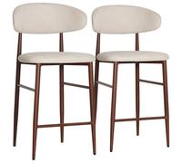 Happy Garden Simon - Juego de 2 taburetes con reposapiés (acolchado de espuma, patas de acero, efecto madera), color beige