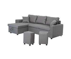 Happy Garden sofá Convertible Tony 3 plazas en imitación Gris. Sofá con sofá Cama Reversible, Caja de Almacenamiento y reposapiés.