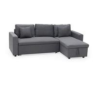 Happy Garden Sofá esquinero Convertible de 3 plazas Clark de Color Gris. Sofá Chaise Longue Reversible con canapé.