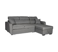 Happy Garden Sofá esquinero Convertible Warren de 3 plazas en Tejido Gris. Sofá con sofá-Cama Reversible, reposacabezas Ajustable y Caja de Almacenamiento.