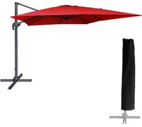 Happy Garden Sombrilla cuadrada 3x3m aluminio tejido rojo con funda