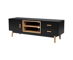 Happy Garden Soporte de TV Ross Negro. Mueble bajo de Estilo escandinavo para TV y Consola de Juegos. Muebles con armarios, cajones y estanterías.