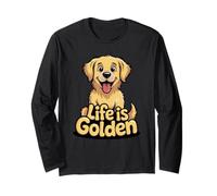 Happy Golden Retriever Dog Lover Puppy Owners Life is Golden Manga Larga