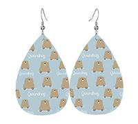 Happy Groundhog Day - Pendientes colgantes de piel sintética con forma de lágrima ligera para mujer