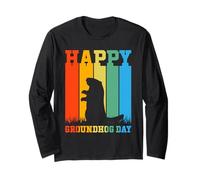 Happy Groundhog Day Retro Vintage Silhouette Design Manga Larga