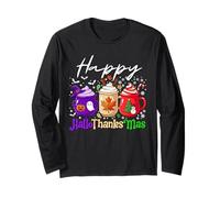 Happy Hallothanksmas Coffee Lover Halloween Merry Christmas Manga Larga