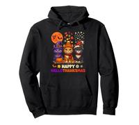 Happy HalloThanksMas Halloween Thanksgiving Christmas Cats Sudadera con Capucha