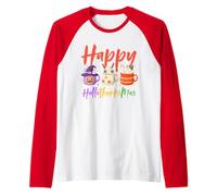 Happy Hallothanksmas Halloween Thanksgiving Christmas Coffee Camiseta Manga Raglan