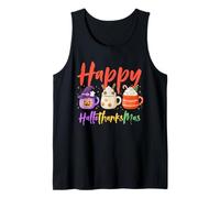 Happy Hallothanksmas Halloween Thanksgiving Christmas Coffee Camiseta sin Mangas