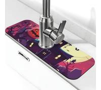 Happy Halloween - Alfombrilla de grifo para fregadero de cocina, actualización premium 2025: súper absorbente, diatomita, secado rápido, ventosa lavable, protector contra salpicaduras de fregadero de