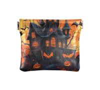 Happy Halloween Bat Spooky Haunted House - Monedero pequeño de cuero para mujer, monedero portátil con cambio para niñas y mujeres