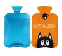 Happy Halloween - Botella de agua caliente con diseño de gato negro y araña, 2 L, bolsa de agua de gran capacidad para noches acogedoras, alivio del dolor, espalda, cuello y hombros
