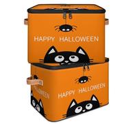 Happy Halloween - Caja de almacenamiento plegable de tela grande con tapa con cremallera, organizador para dormitorio, hogar, guardería, juguetes, ropa, 2 unidades
