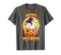 Happy Halloween Calabaza Bruja Unicornio Disfraz Niñas Niños Camiseta, Hombre, Asfalto, L