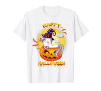 Happy Halloween Calabaza Bruja Unicornio Disfraz Niñas Niños Camiseta, Hombre, Blanco, S