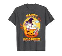 Happy Halloween Calabaza Bruja Unicornio Disfraz Niñas Niños Camiseta, Hombre, Jaspeado Oscuro, L