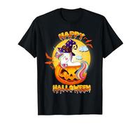 Happy Halloween Calabaza Bruja Unicornio Disfraz Niñas Niños Camiseta, Hombre, Negro, M
