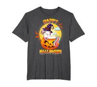 Happy Halloween Calabaza Bruja Unicornio Disfraz Niñas Niños Camiseta, Hombre Tallas Grandes, Jaspeado Oscuro, 5X Alto