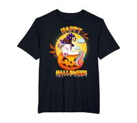 Happy Halloween Calabaza Bruja Unicornio Disfraz Niñas Niños Camiseta, Hombre Tallas Grandes, Negro, 6X Alto