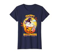 Happy Halloween Calabaza Bruja Unicornio Disfraz Niñas Niños Camiseta, Mujer, Azul Marino, XS