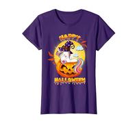 Happy Halloween Calabaza Bruja Unicornio Disfraz Niñas Niños Camiseta, Mujer, Morado, 3XL