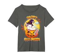 Happy Halloween Calabaza Bruja Unicornio Disfraz Niñas Niños Camiseta, Mujer Tallas Grandes, Asfalto, 5XL Grande