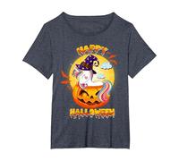 Happy Halloween Calabaza Bruja Unicornio Disfraz Niñas Niños Camiseta, Mujer Tallas Grandes, Azul Jaspeado, 6XL Grande