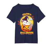 Happy Halloween Calabaza Bruja Unicornio Disfraz Niñas Niños Camiseta, Mujer Tallas Grandes, Azul Marino, 2XL Grande
