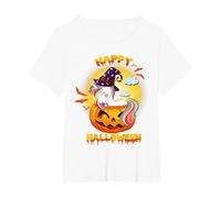 Happy Halloween Calabaza Bruja Unicornio Disfraz Niñas Niños Camiseta, Mujer Tallas Grandes, Blanco, 4XL Grande