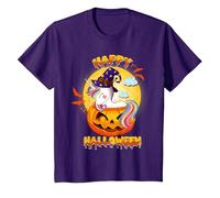 Happy Halloween Calabaza Bruja Unicornio Disfraz Niñas Niños Camiseta, Niños, Morado, 8 años