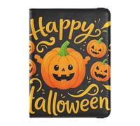 Happy Halloween - Cartera de piel con diseño de calabaza amarilla para pasaporte y tarjeta de vacunación, combo de cartera para pasaporte de viaje, con ranura para tarjeta de vacunación, esencial e