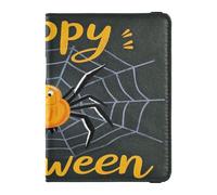 Happy Halloween Cartoon Cute Black Leather Decorative Family Passport Holder - Funda para pasaporte familiar ultrafino, Feliz Halloween, caricatura, color negro, 1 size